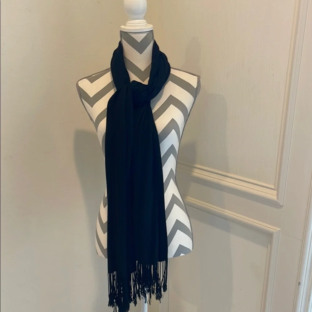 Solid Black Fringe Women's Scarf Shawl Pashmina Soft Oversized Blanket Warm OS